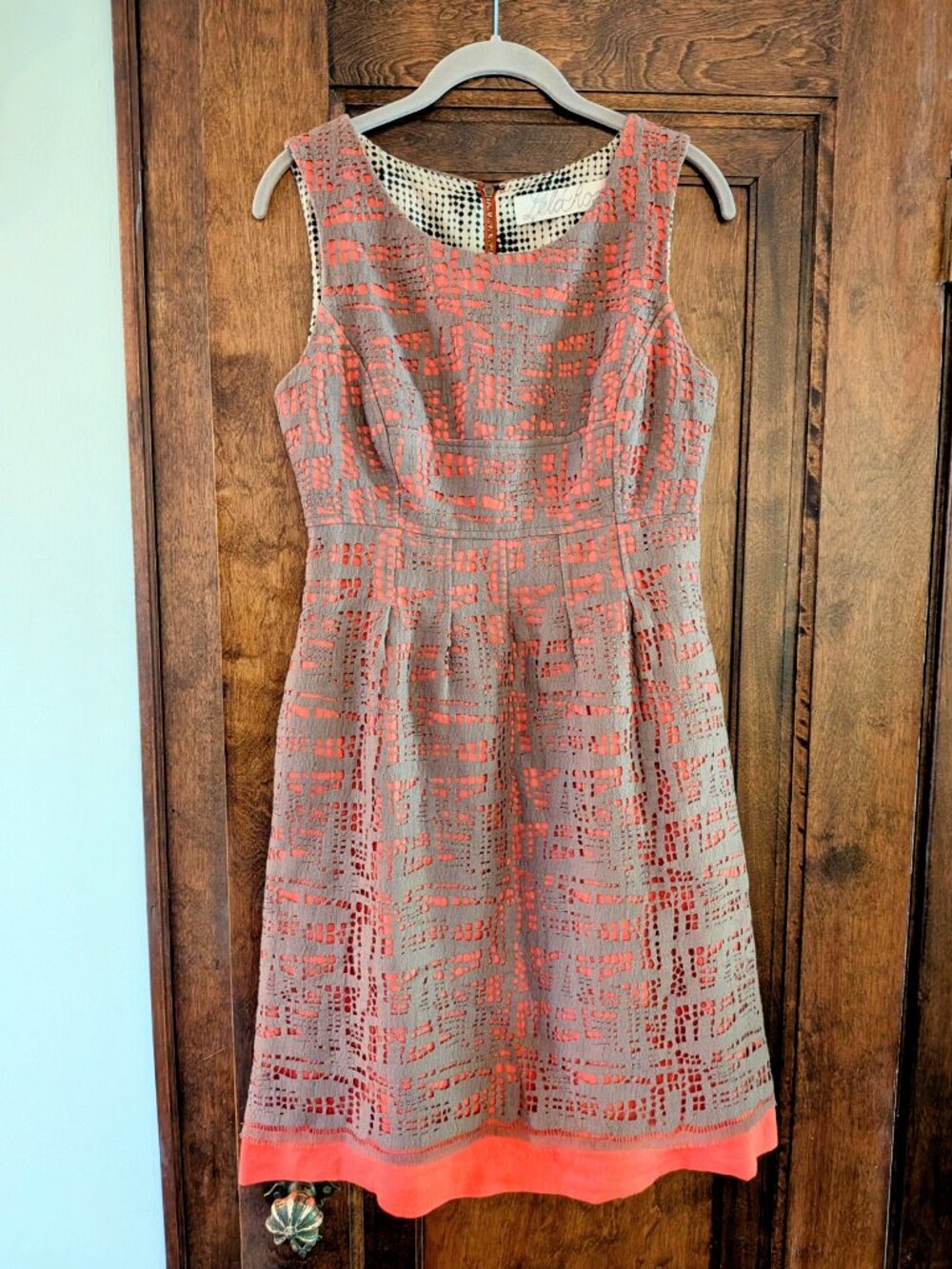 Lela Rose Orange Brown Lace Dress Sleeveless Knee Length Wedding Special Event 8